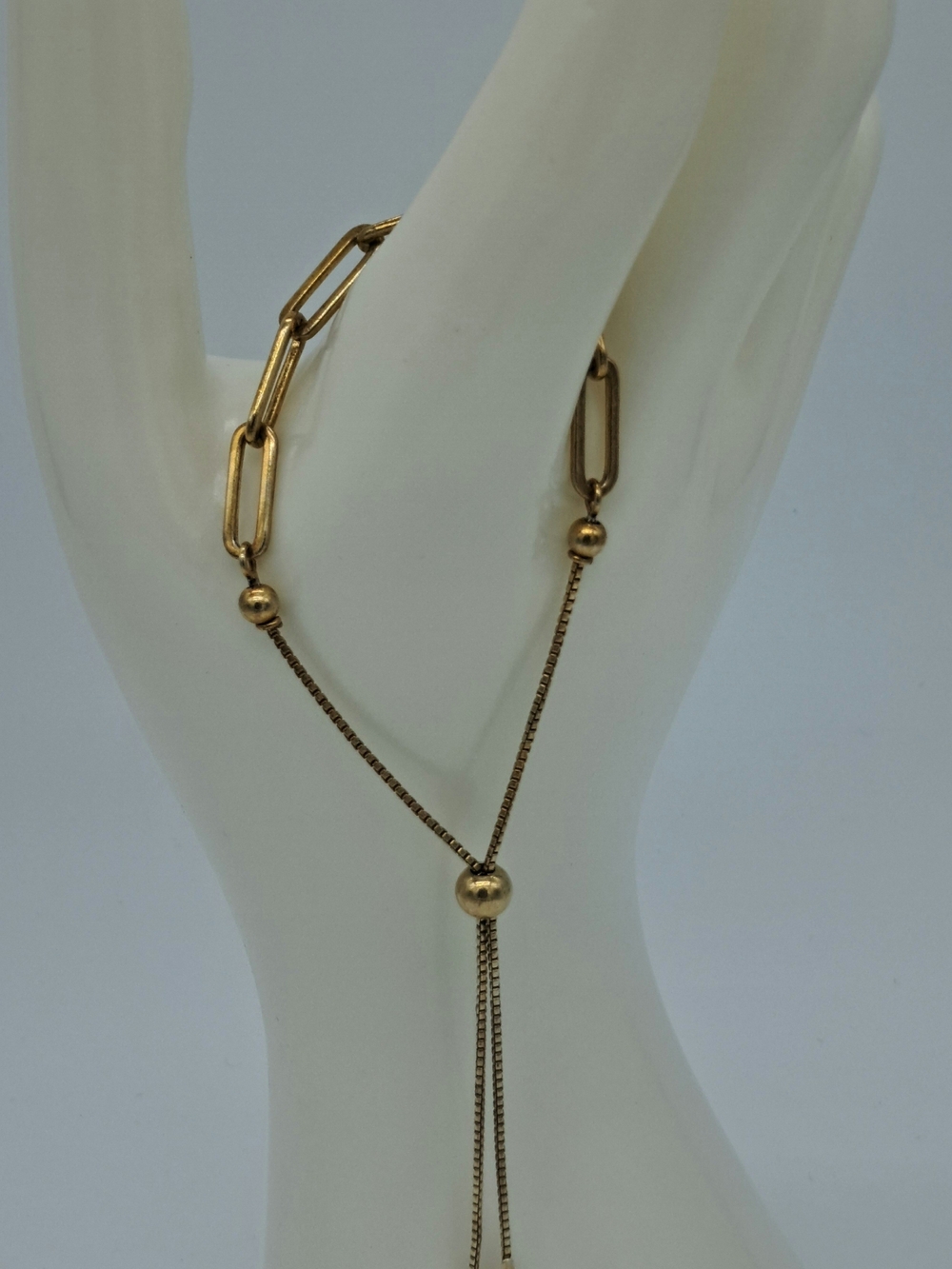 Gold-Tone S925 Adjustable Box & Paperclip Chain Bracelet - Picture 3 of 8